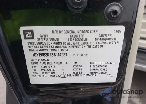 2003 Cadillac Escalade Standard from USA, damaged, VIN 1GYEK63N63R157987